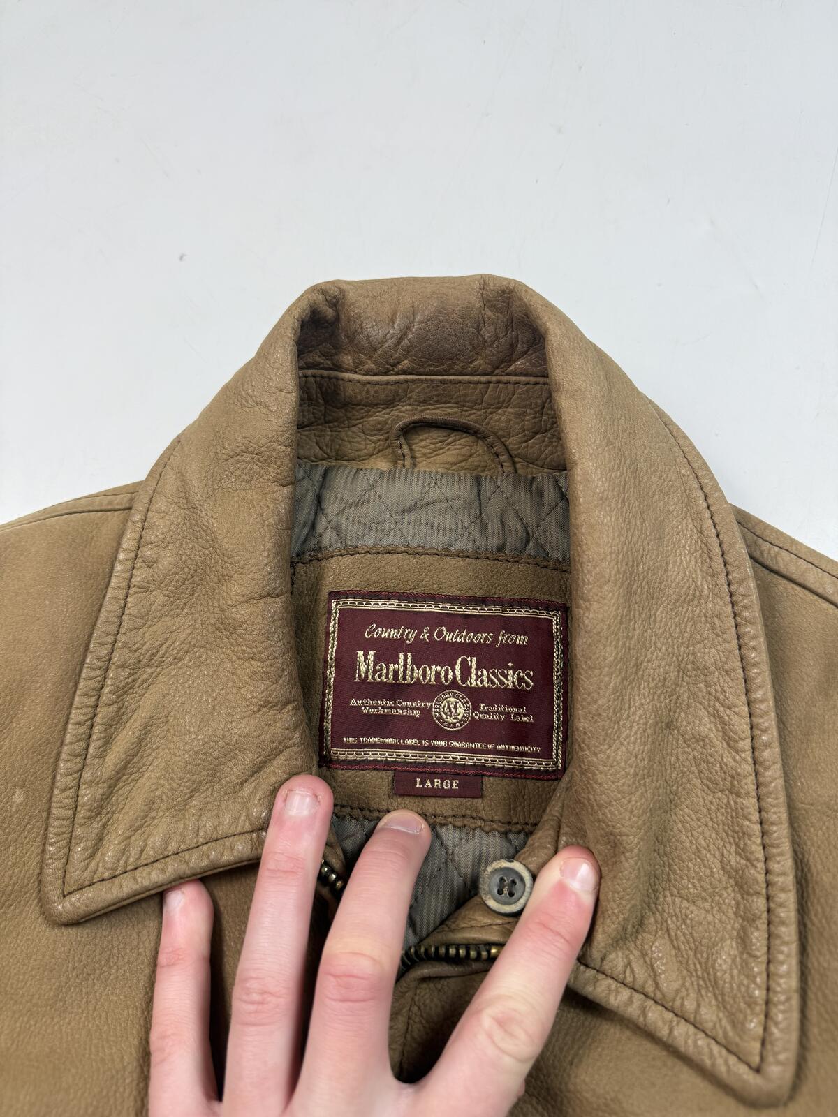 Vintage 90s Marlboro classics cowskin leather collared jacket (L)