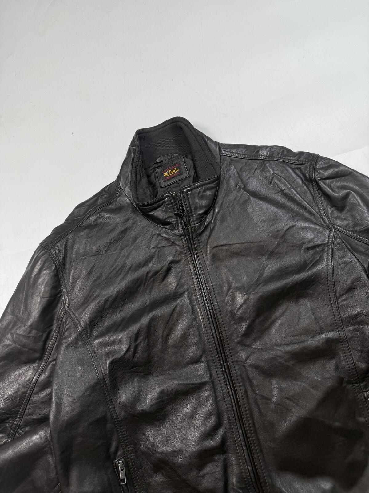 Vintage Y2K Von Dutch real leather bomber jacket (L)