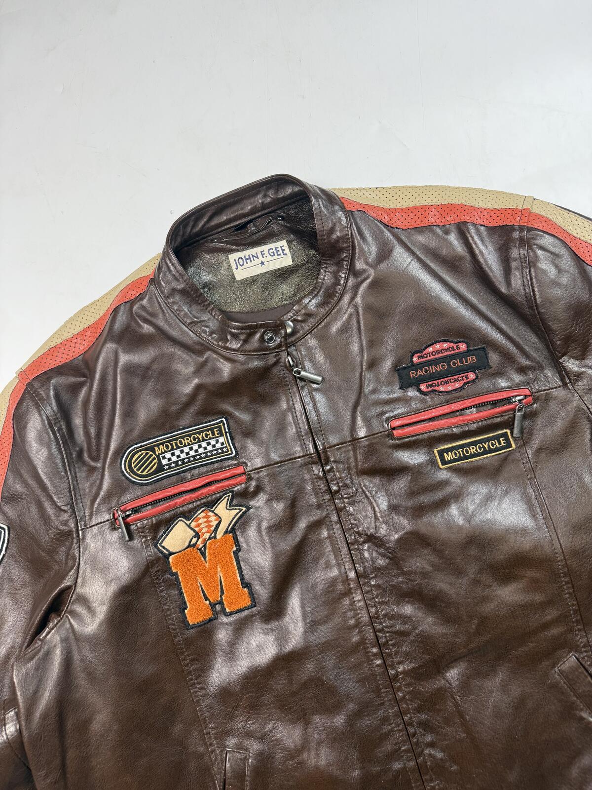 Vintage John F Gee leather motorcycle biker bomber jacket (XL)