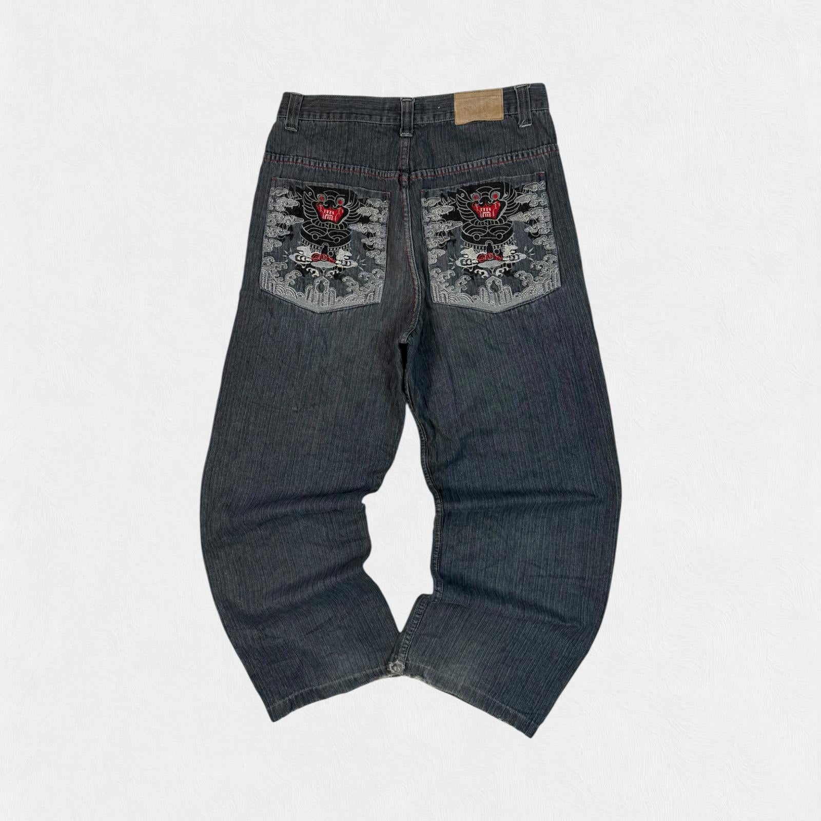 Vintage Y2K embroidered baggy hip hop Jeans (W34)