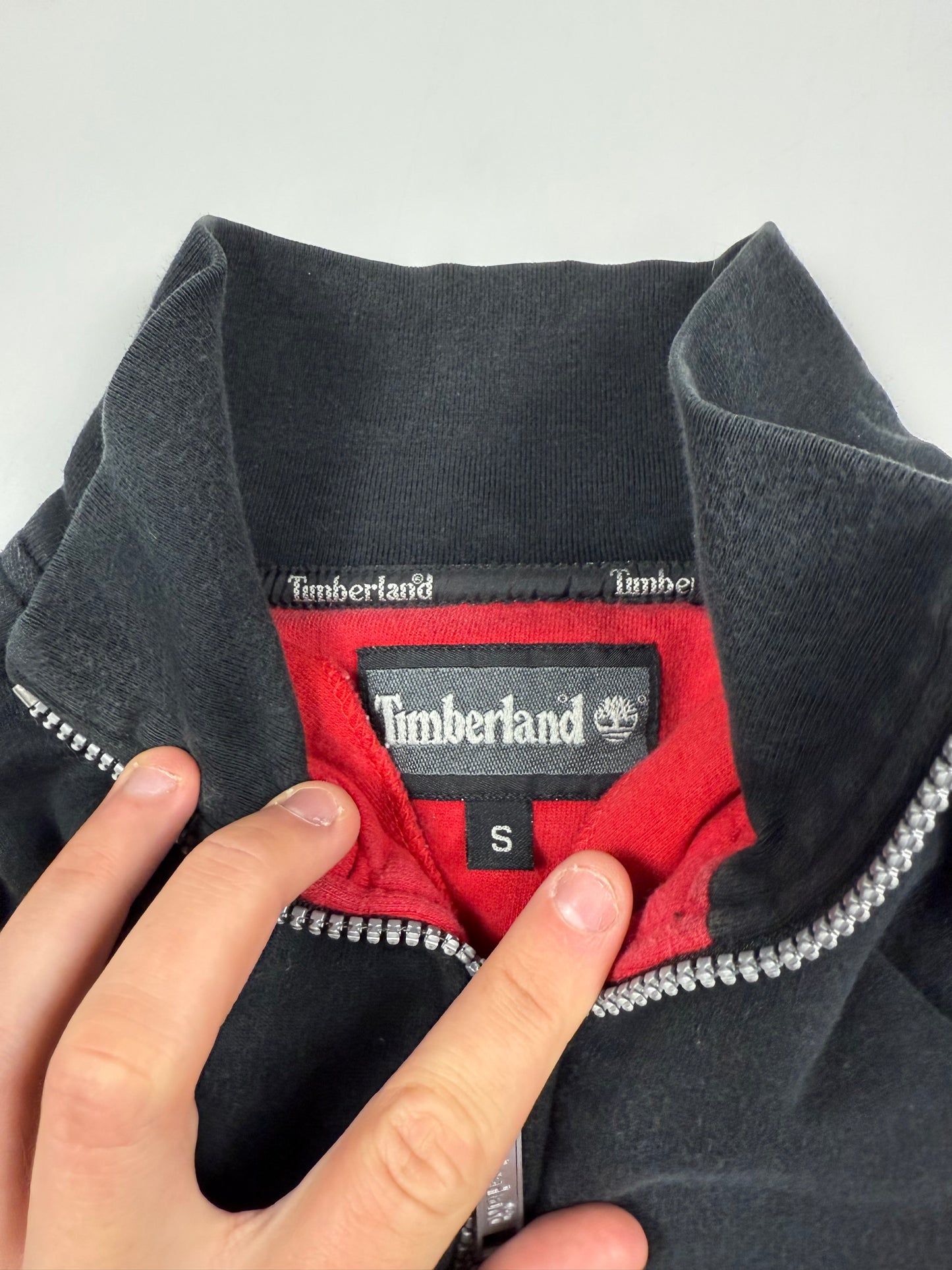 Vintage 90s Timberland spell out quarter zip sweatshirt (S)