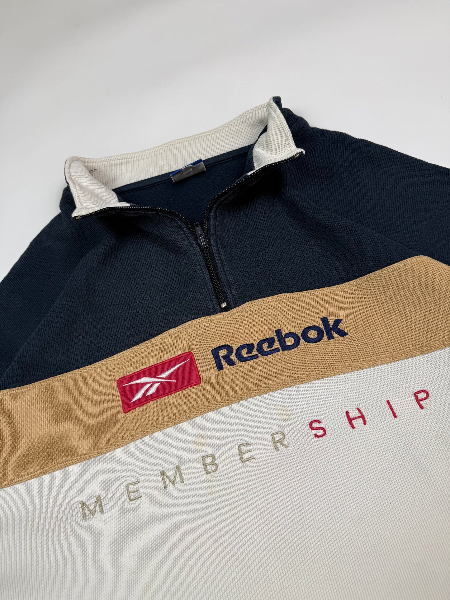 Vintage Reebok membership spell out quarter zip sweatshirt (L)