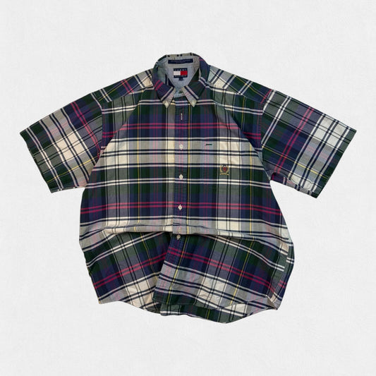 Vintage 90s Tommy Hilfiger checkered short sleeve shirt (L)