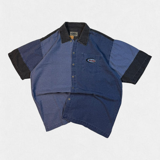 Vintage 90s Denim jean short sleeve shirt (XL)