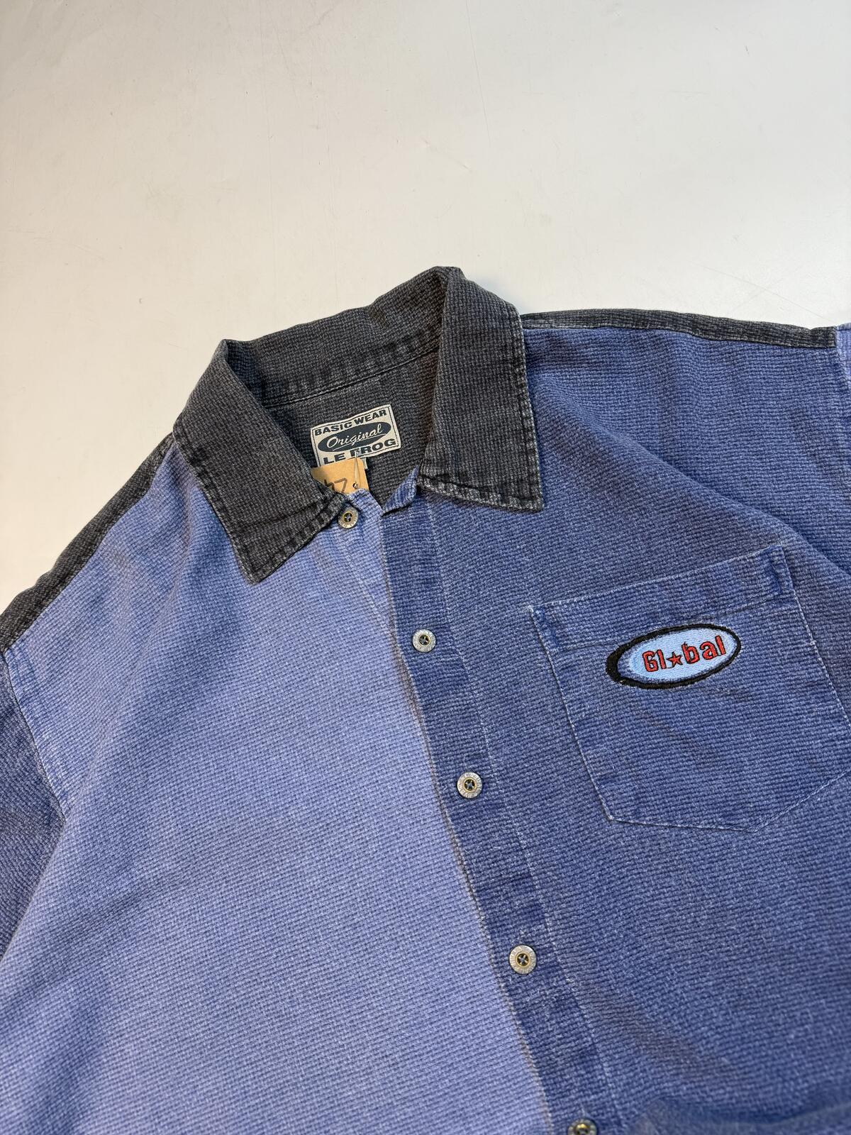 Vintage 90s Denim jean short sleeve shirt (XL)