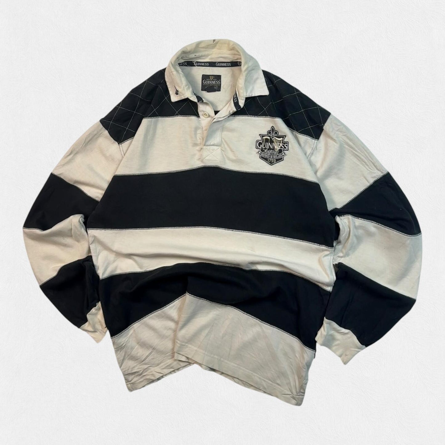 Vintage Guinness beer striped rugby polo shirt (XL)