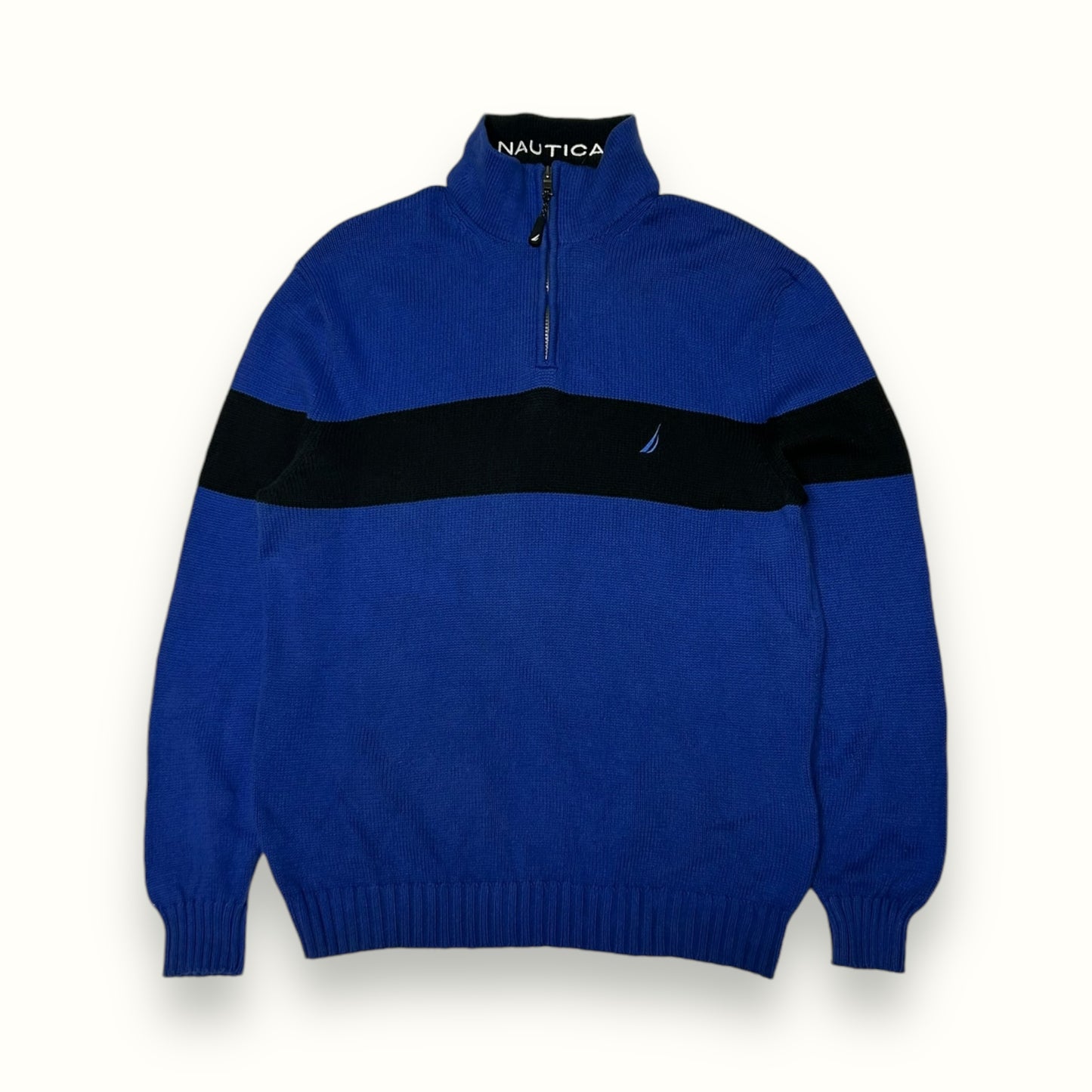 Nautica striped quarter zip knit blue
