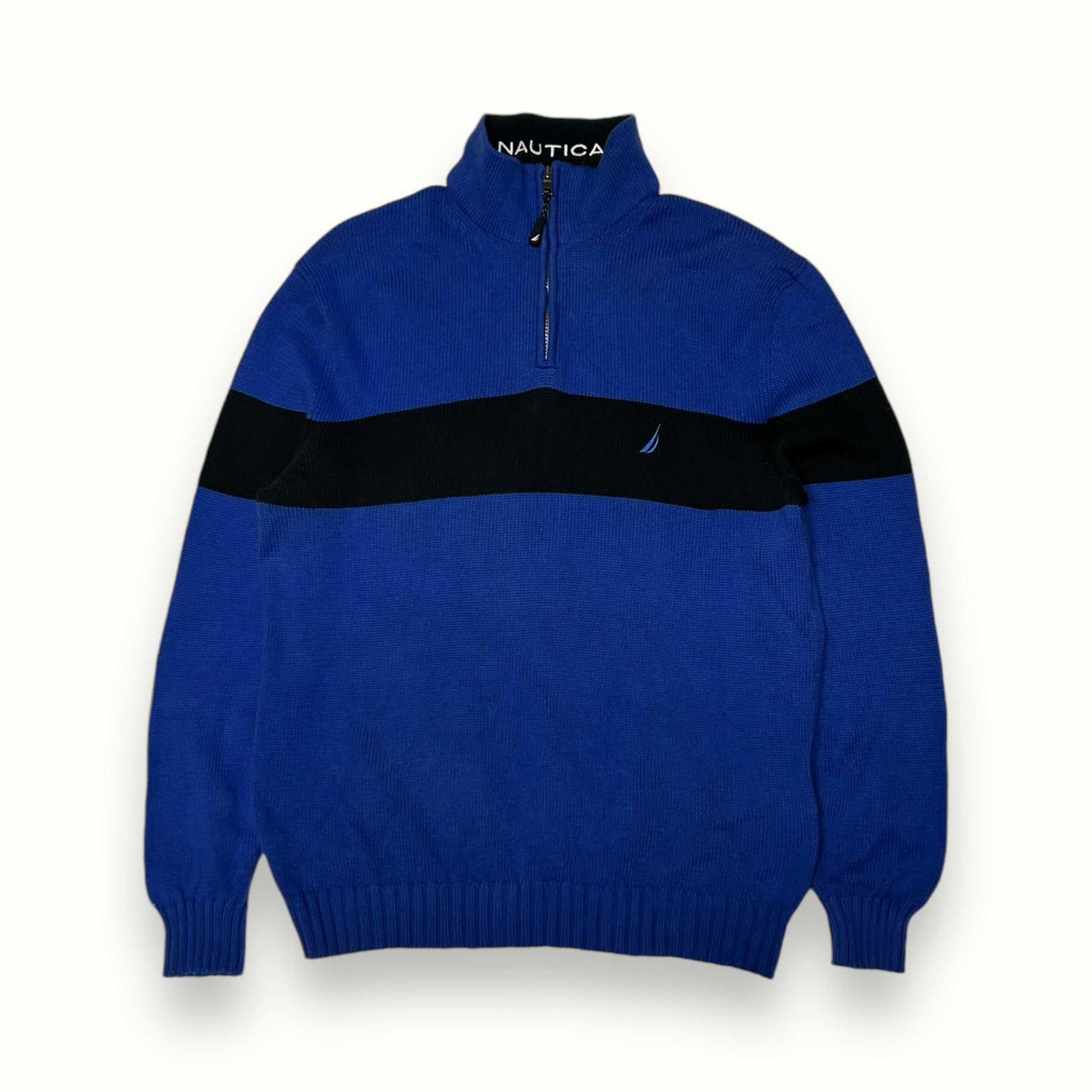 Nautica striped quarter zip knit blue