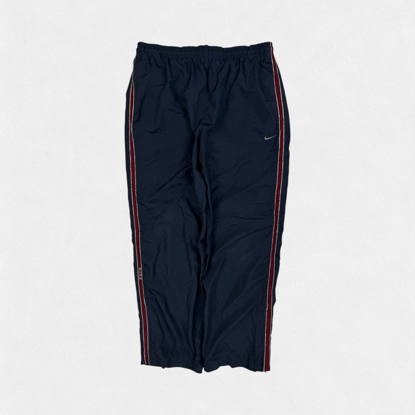 Nike baggy side stripe track pants burgundy with embroidered mini swoosh