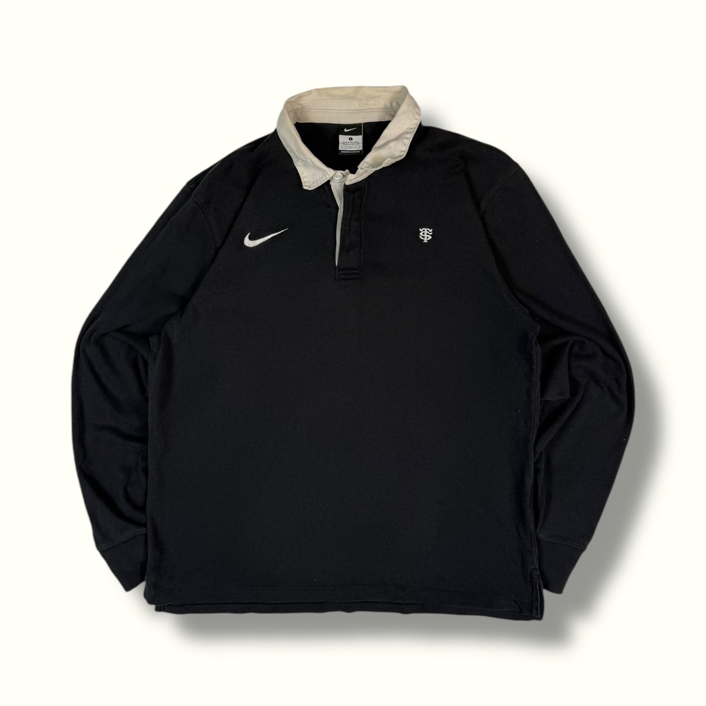 Nike rugby polo shirt black with white collar