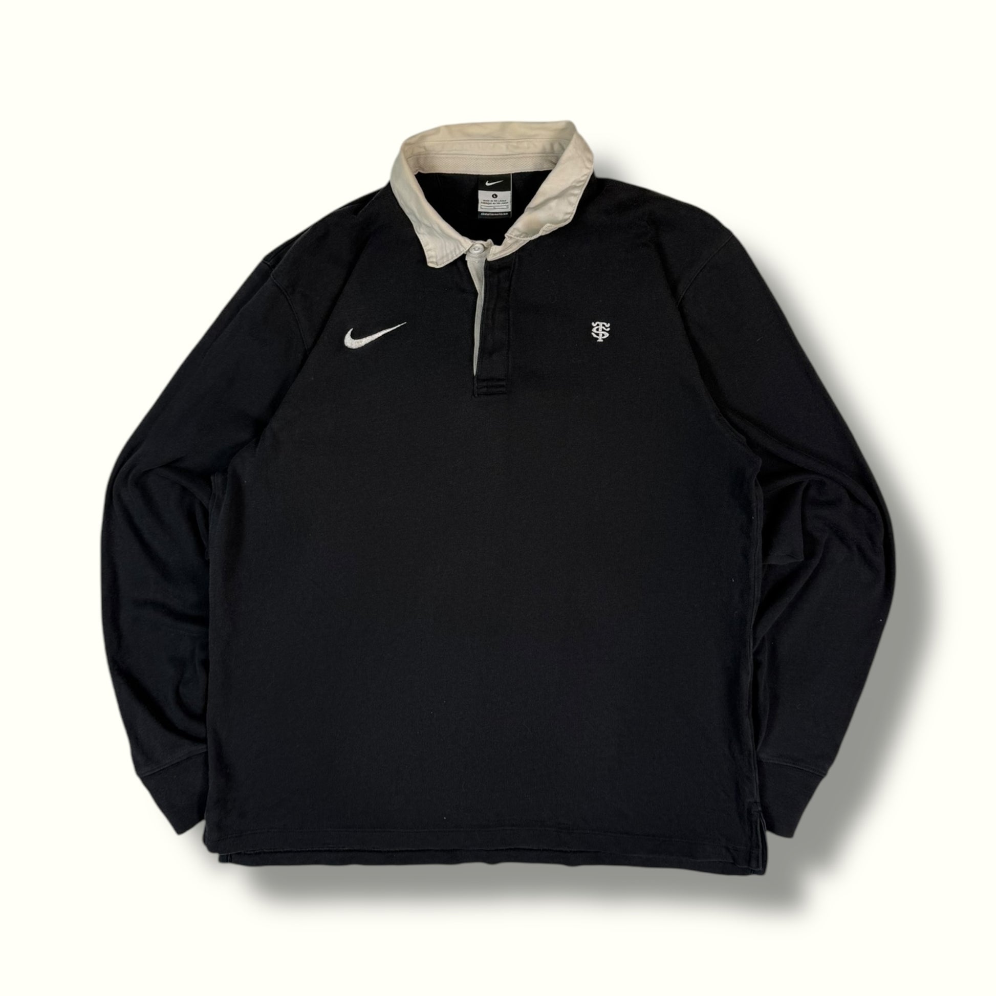 Nike rugby polo shirt black with white collar