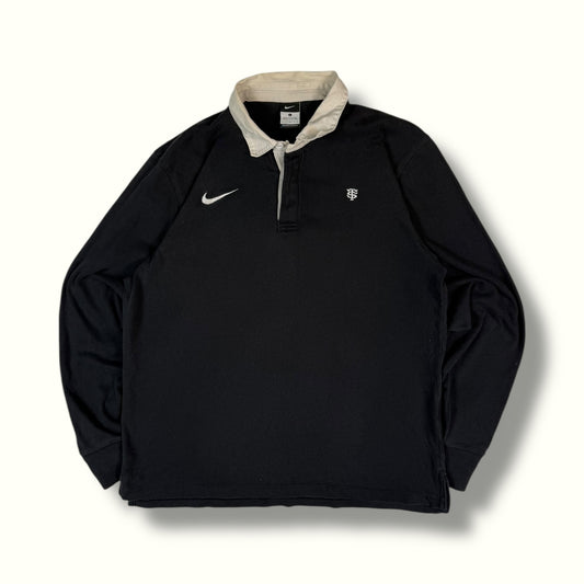 Nike rugby polo shirt black with white collar