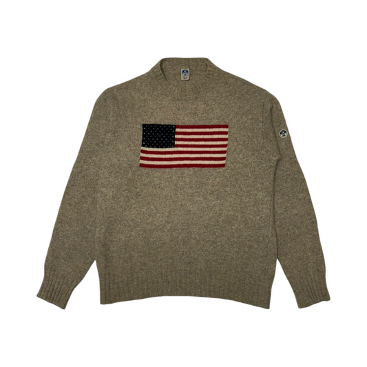 USA flag knit sweater medium beige