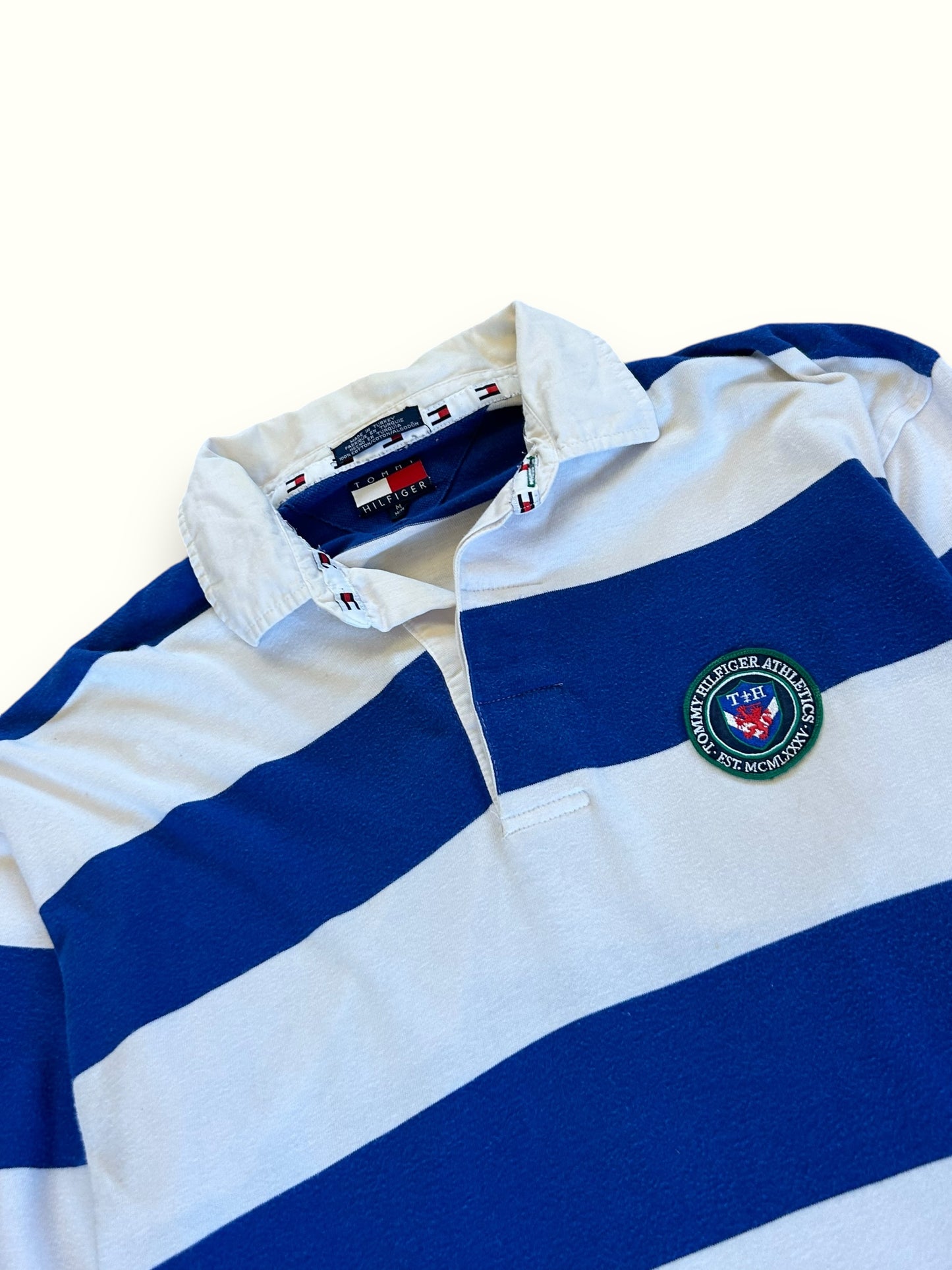 Vintage 90s Tommy Hilfiger striped rugby polo shirt (M)