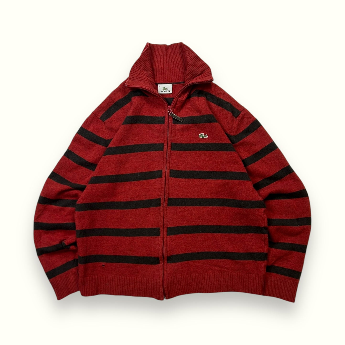 Lacoste striped full zip wool knit sweater (M)