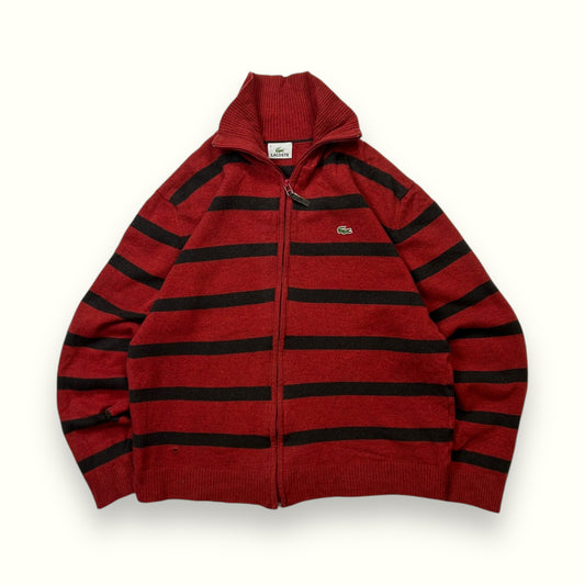 Lacoste striped full zip wool knit sweater (M)