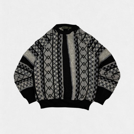 Vintage Croft & Barrow abstract coogi style knit sweater (XL)