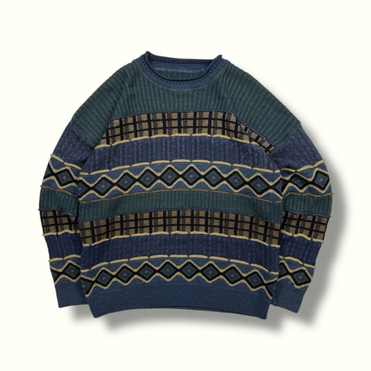 Vintage abstract patterned knit sweater (L)