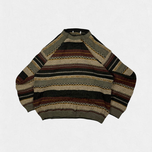 Vintage Grandad style patterned knit sweater (M)