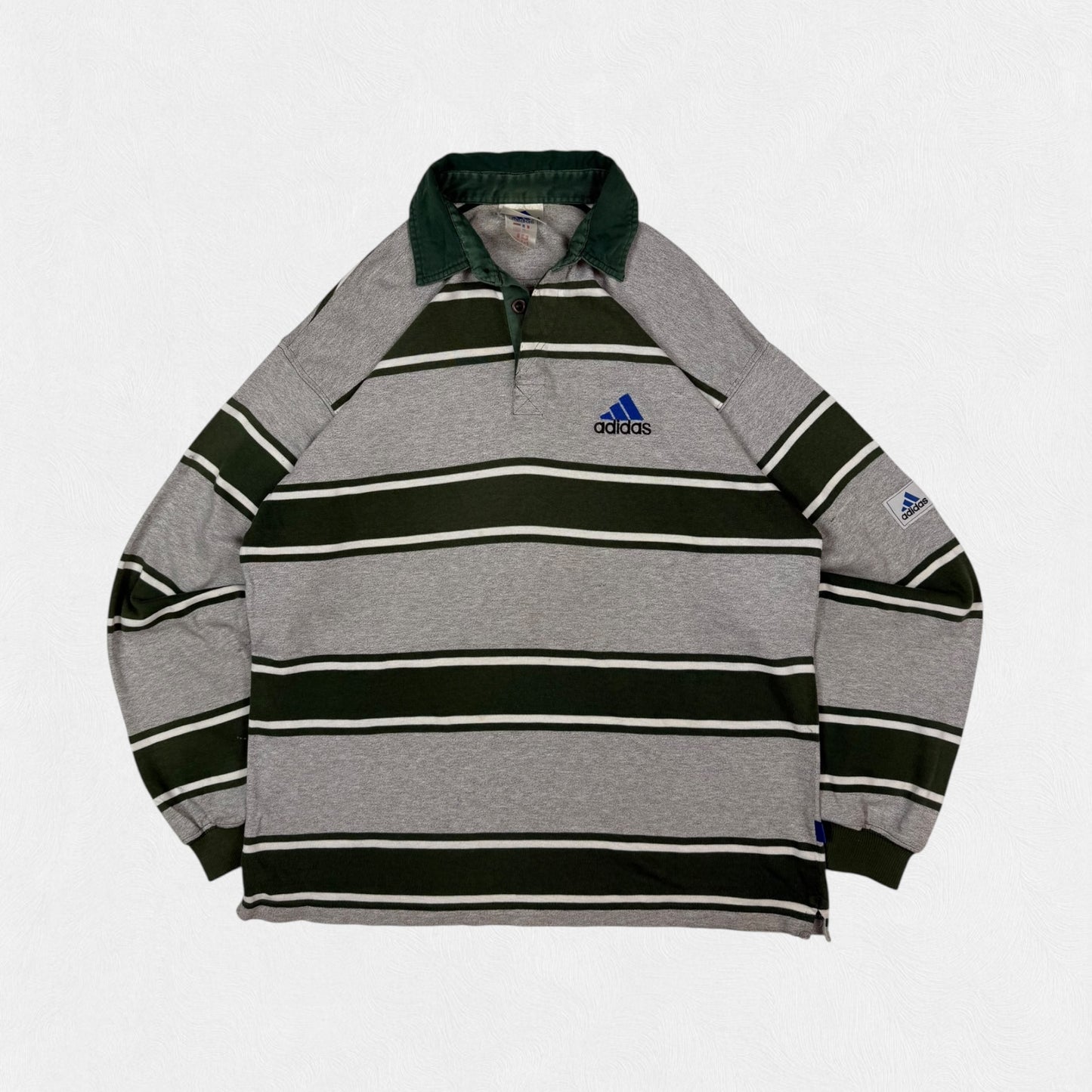 Vintage 90s Adidas striped rugby polo shirt (L)