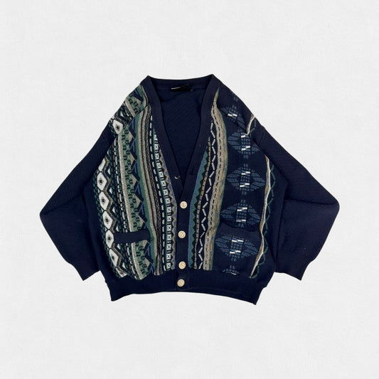 Vintage Coogi style knit cardigan sweater (L)