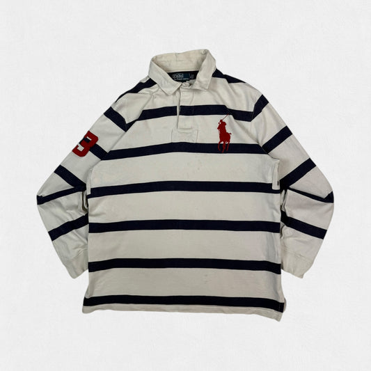 Vintage Polo Ralph Lauren big pony striped rugby polo shirt (XL)
