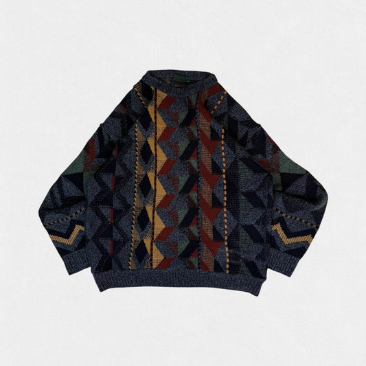 Vintage abstract grandad knit sweater (L)