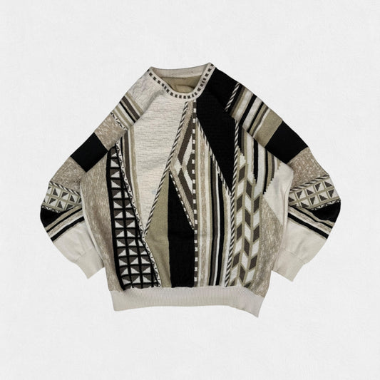 Vintage abstract coogi style knit sweater (XL)