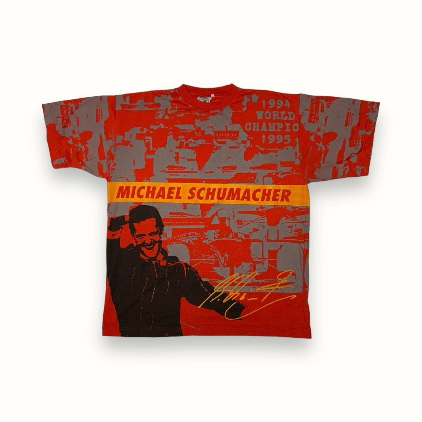 Vintage 90s Michael Schumacher world champion all over print tee (XL)