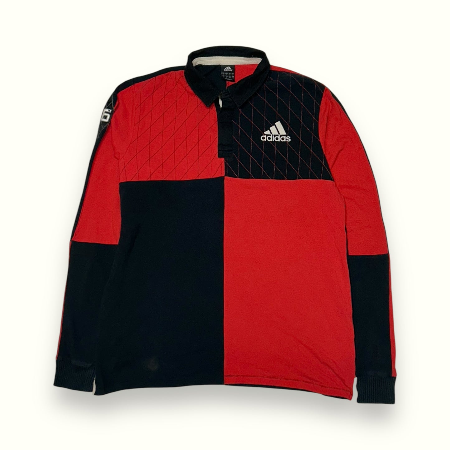 Vintage Adidas colour block long sleeve polo shirt (L)