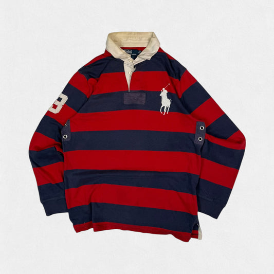 Vintage Polo Ralph Lauren big pony striped rugby polo shirt (L)