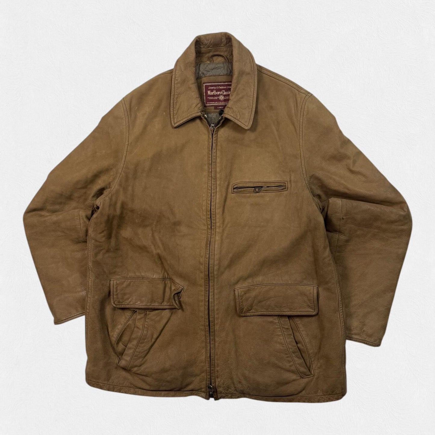 Vintage 90s Marlboro classics cowskin leather collared jacket (L)