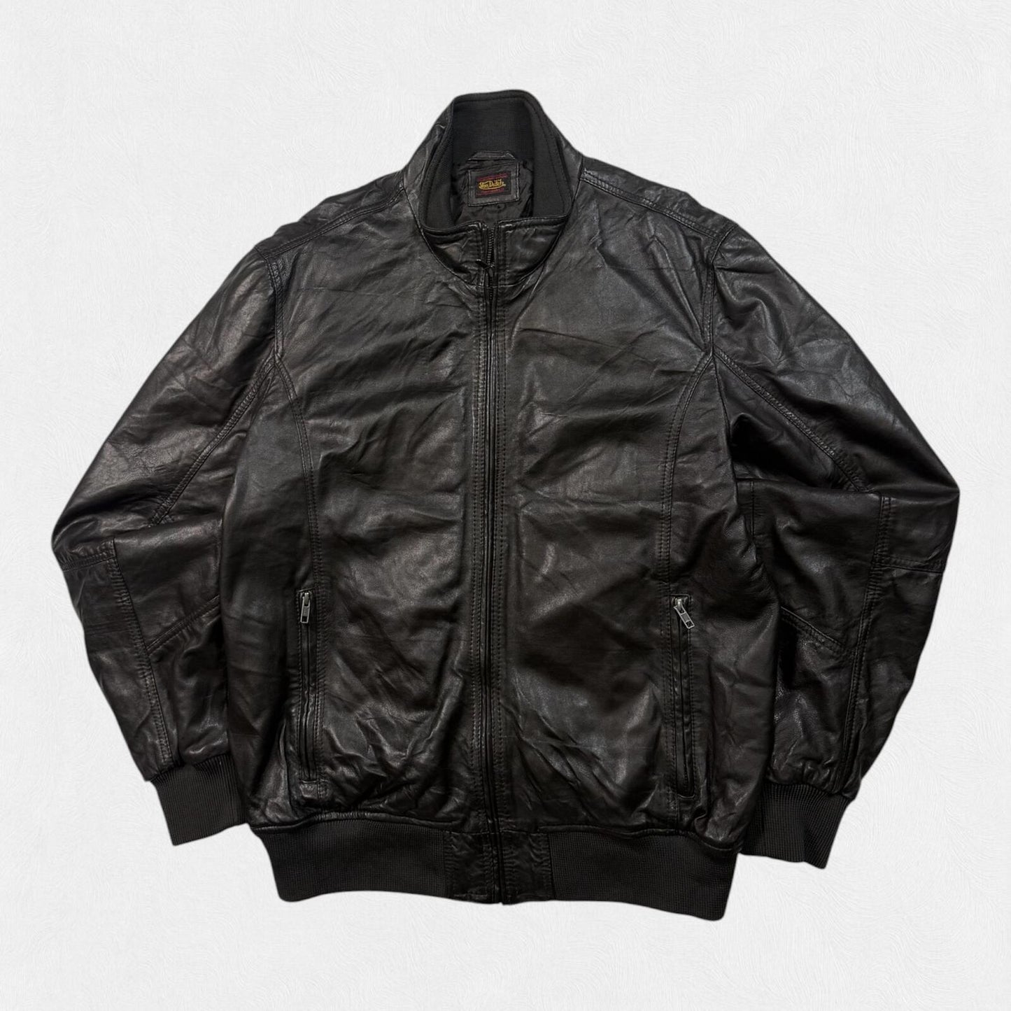 Vintage Y2K Von Dutch real leather bomber jacket (L)