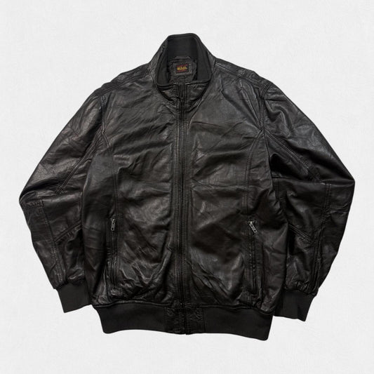 Vintage Y2K Von Dutch real leather bomber jacket (L)