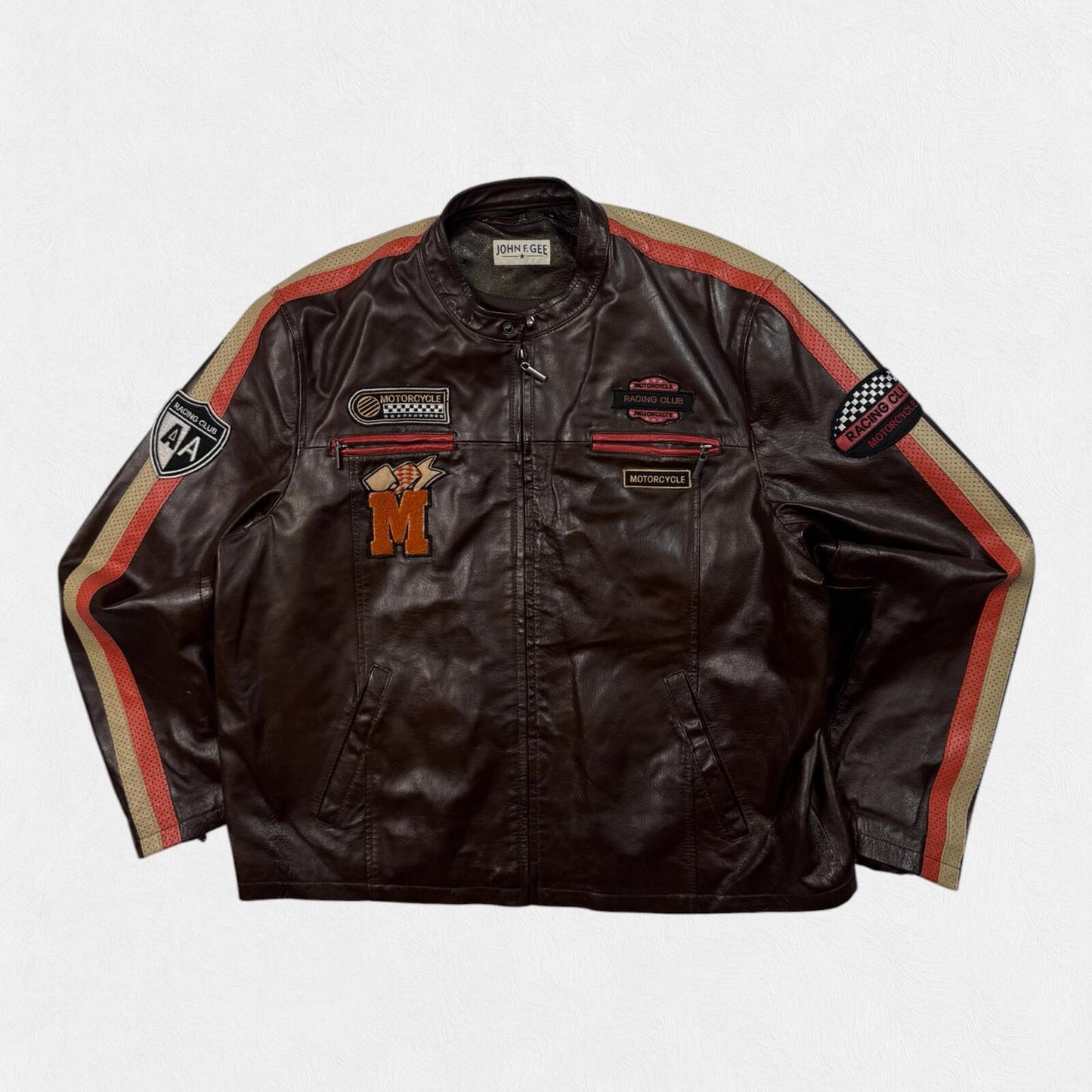 Vintage John F Gee leather motorcycle biker bomber jacket (XL)