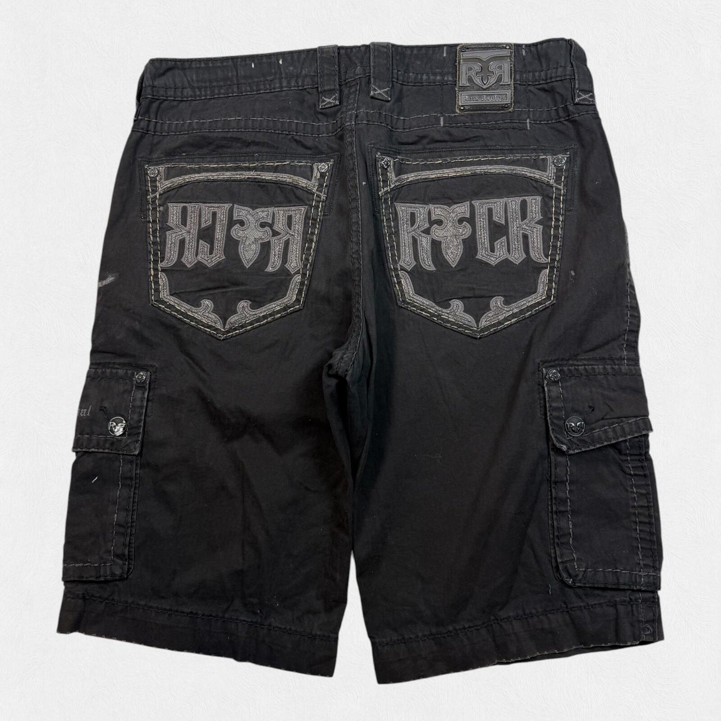 Vintage Y2K Rock revival baggy hip hop cargo shorts (W38)