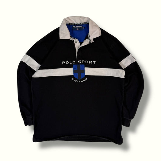 Vintage Polo Sport ralph lauren long sleeve rugby polo shirt black