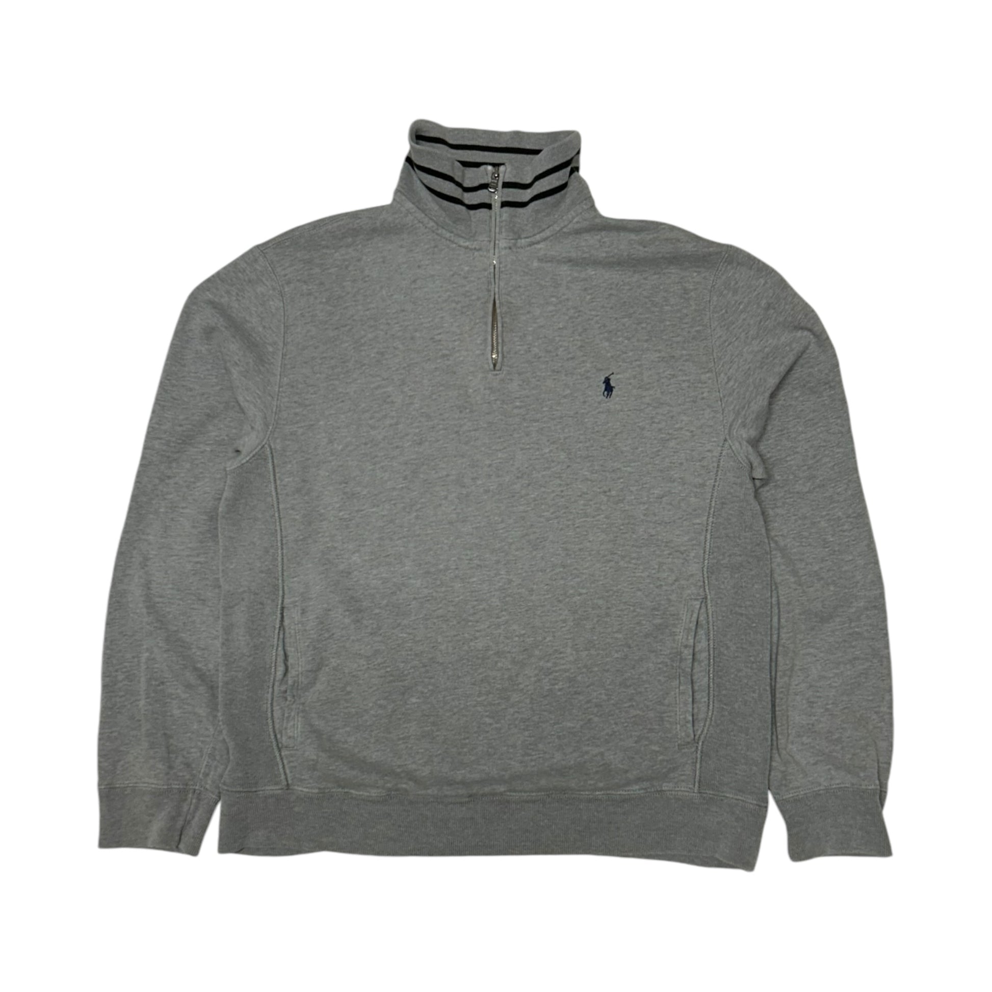 Ralph Lauren quarter zip, grey with striped collar
