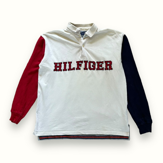 Vintage Tommy Hilfiger long sleeve spell out polo shirt (XL)