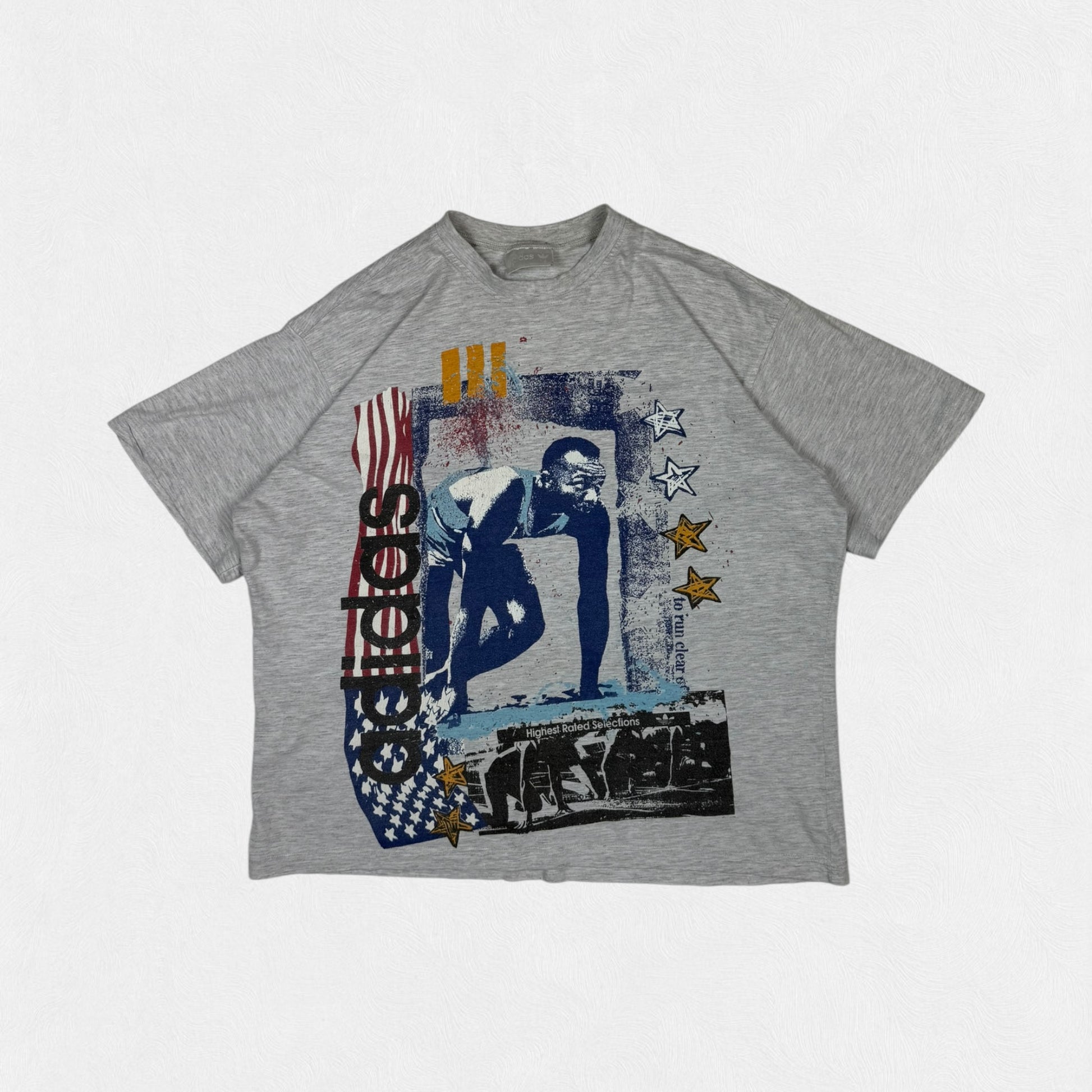 Vintage 90s Adidas Usain Bolt running graphic tee grey