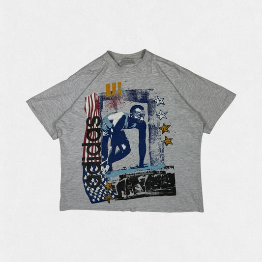 Vintage 90s Adidas Usain Bolt running graphic tee grey