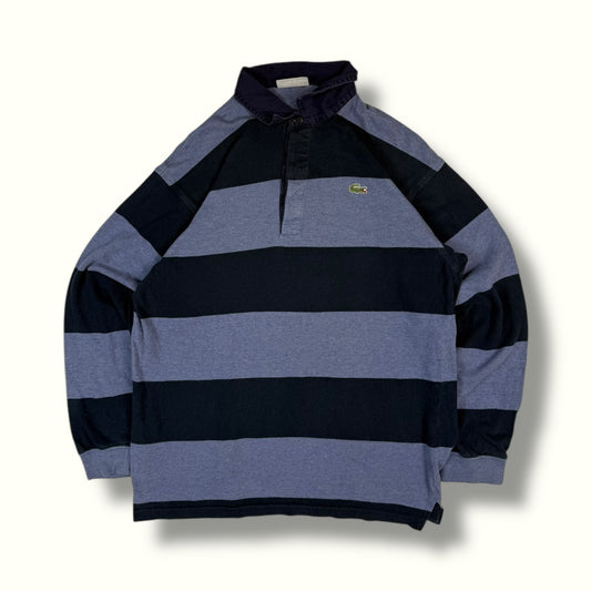 Vintage Lacoste la chemise striped long sleeve rugby polo blue