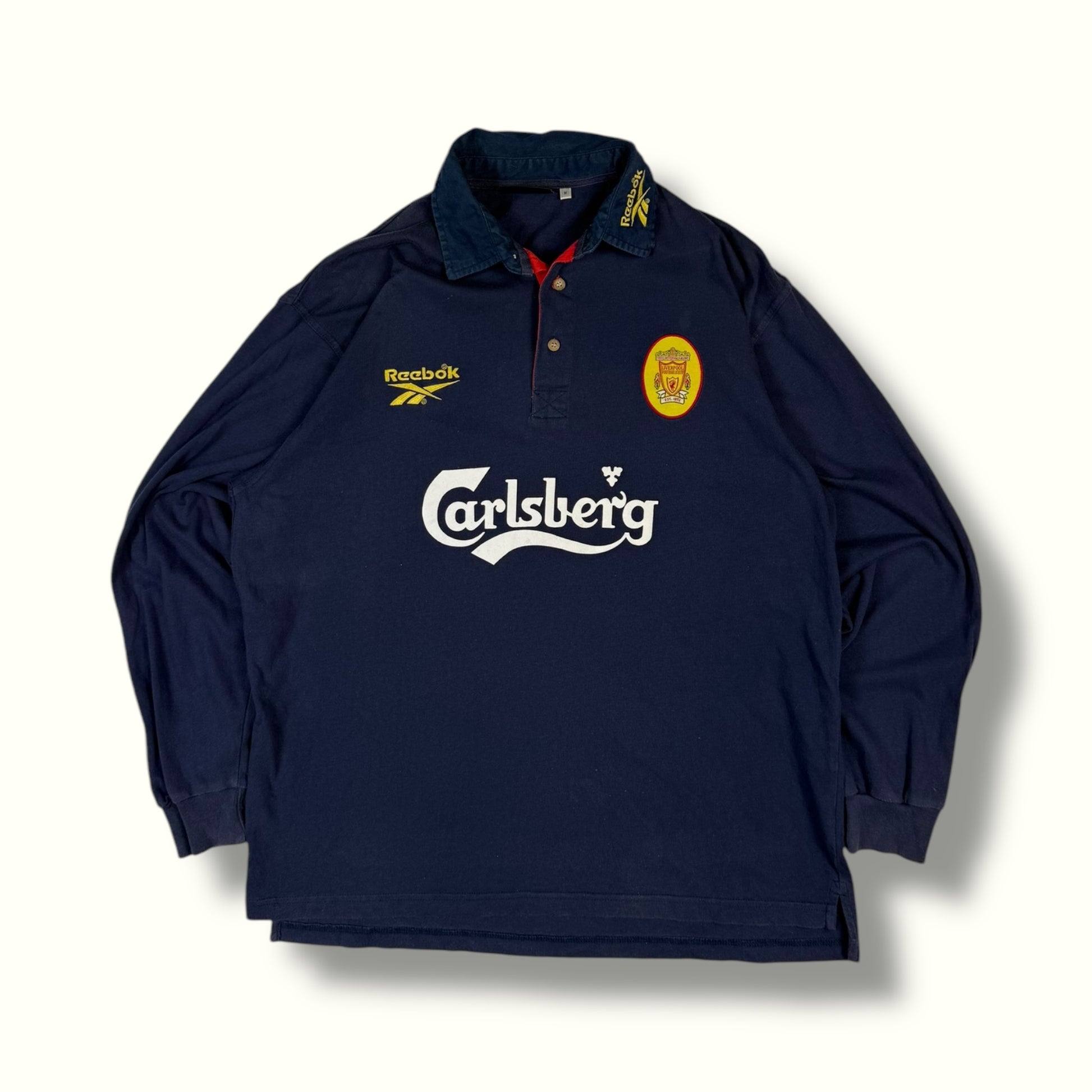 Vintage 90s Liverpool Carlsberg 1997-99 Reebok long sleeve polo shirt navy