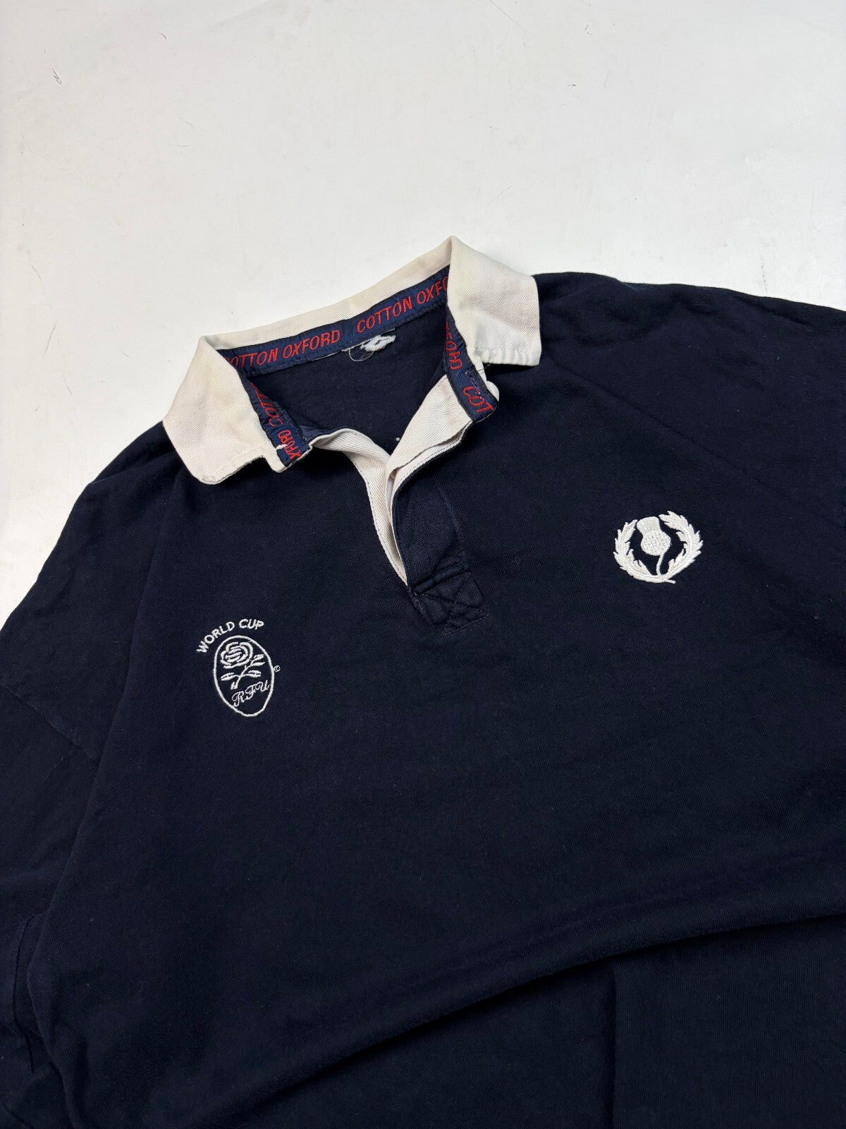 Vintage 90s Scotland world cup Cotton Oxford rugby shirt (L)