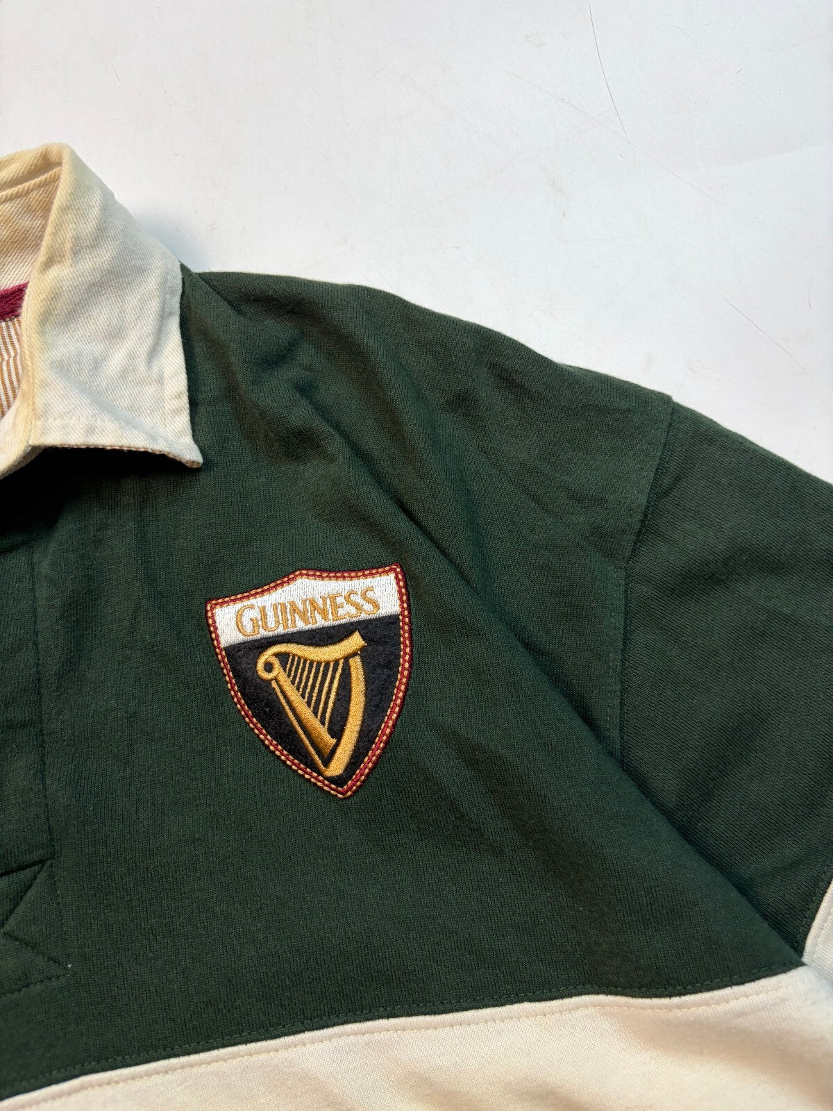 Vintage Guinness beer striped rugby polo shirt (L)
