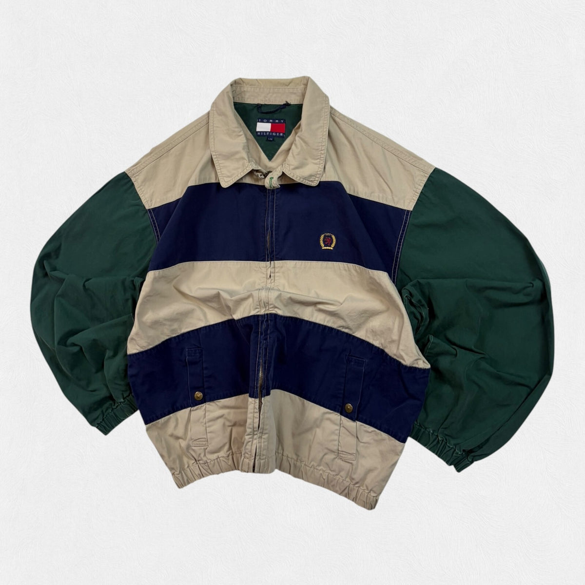 Vintage 90s Tommy Hilfiger striped harrington jacket (L)
