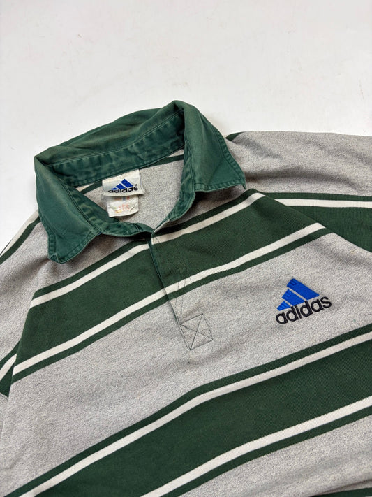 Vintage 90s adidas striped rugby polo shirt (L)