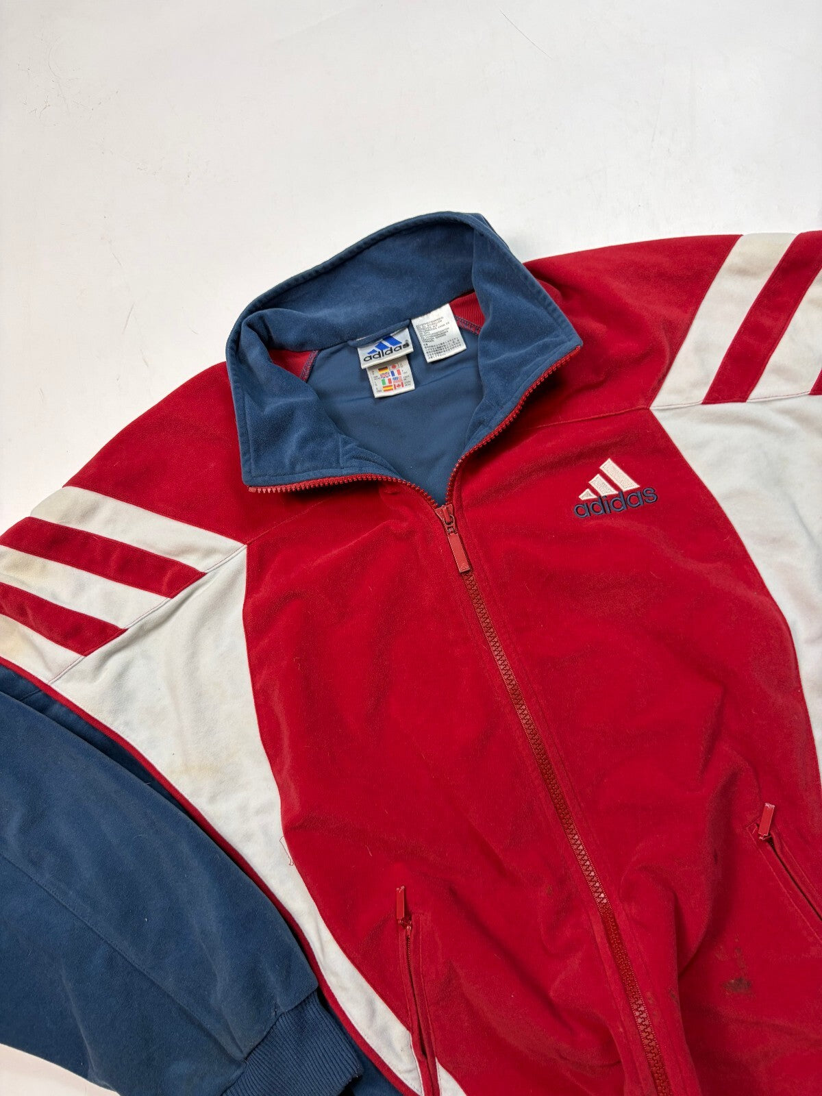 Vintage 90s Adidas colour block velour full tracksuit (M)