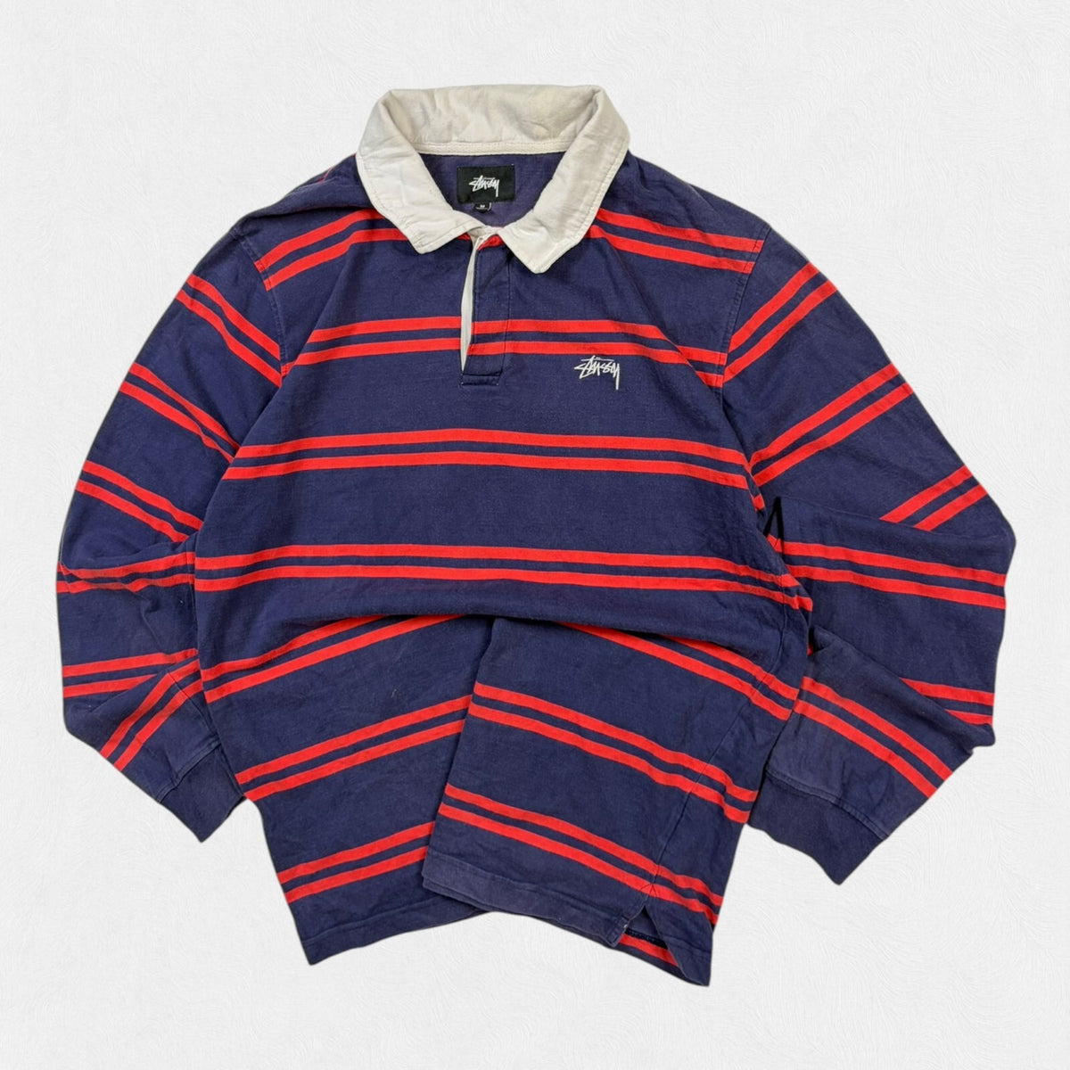 Stussy striped rugby polo shirt (M)