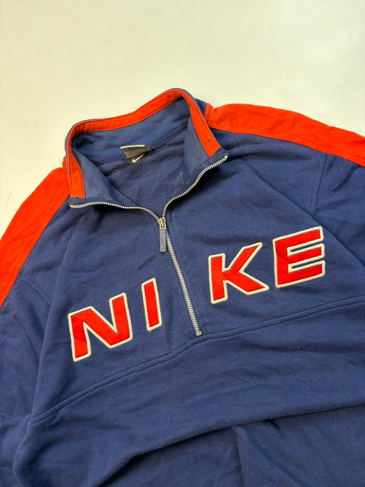 Vintage 90s Nike spell out quarter zip sweatshirt (L)